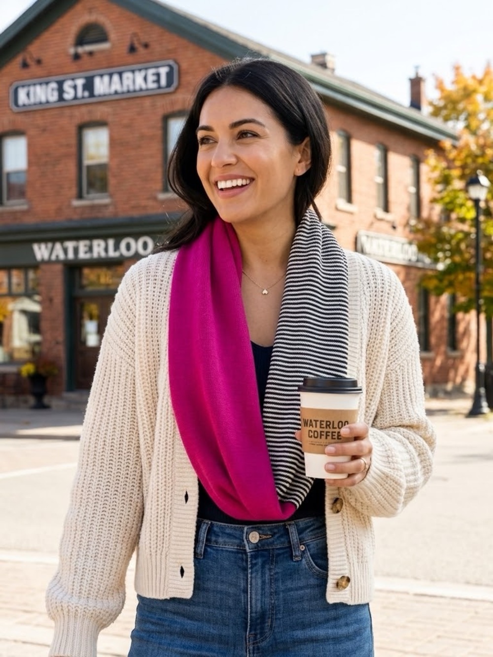 Kate Spade 100% Wool Pink & Black Striped Infinity Scarf / Snood